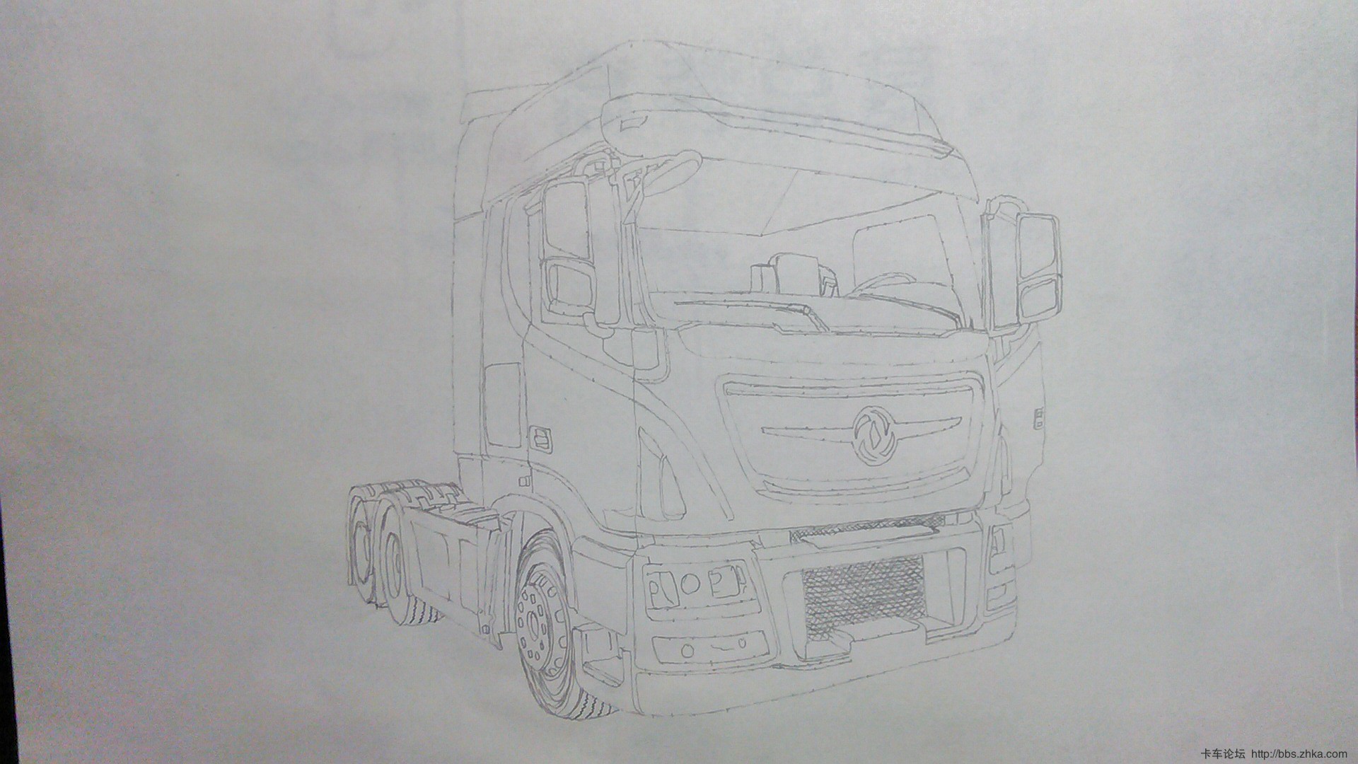 卡车论坛线稿-————东风天龙旗舰卡车绘画|卡车